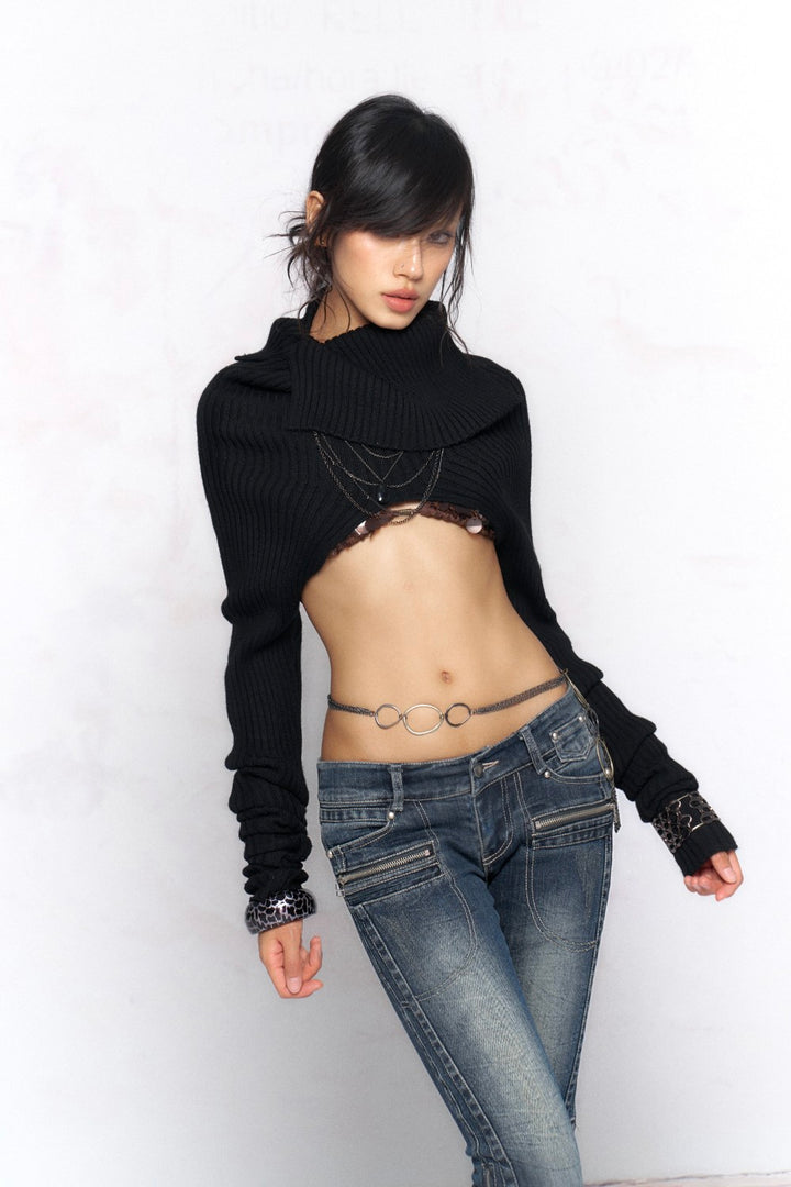 Cropped Fold Collar Sweater