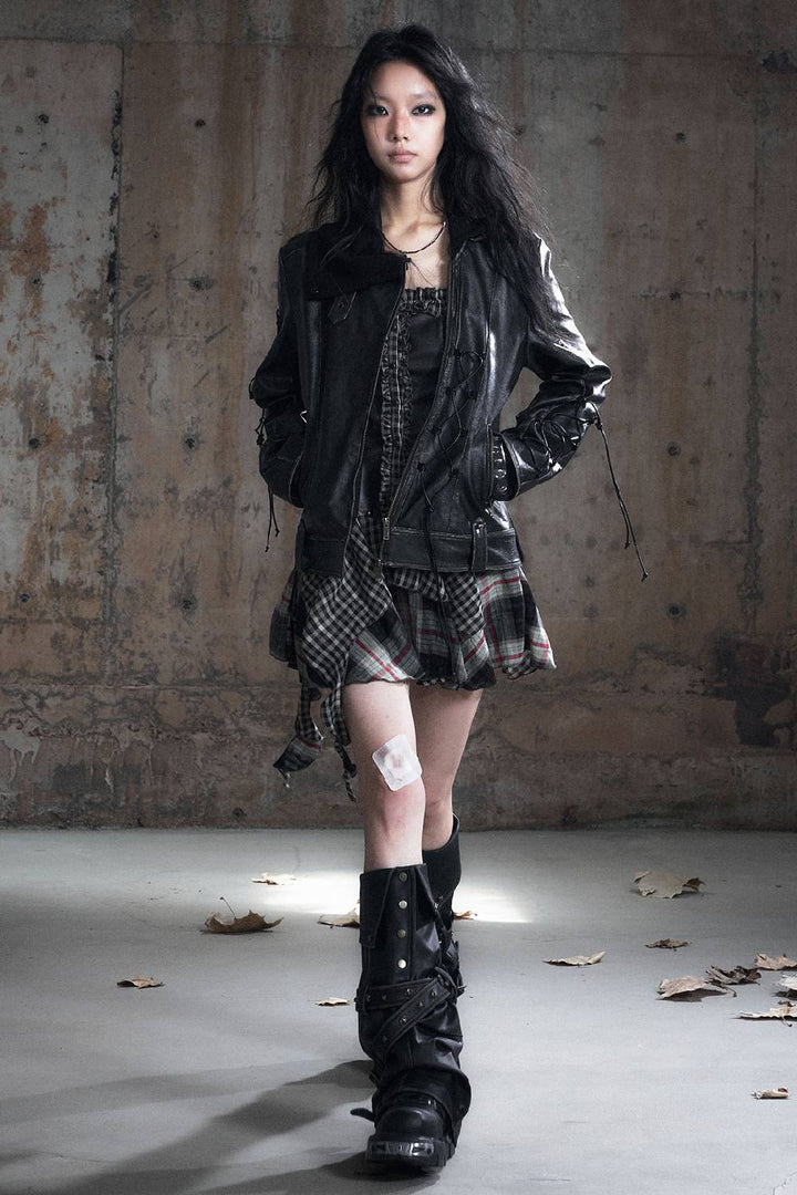 Asymmetric Zip Leather Jacket