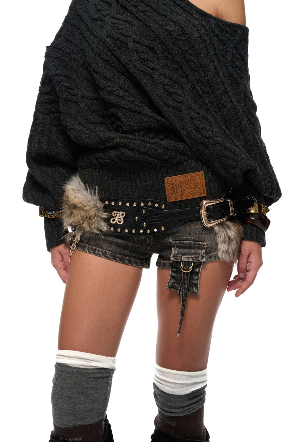 Washed Fur Denim Shorts
