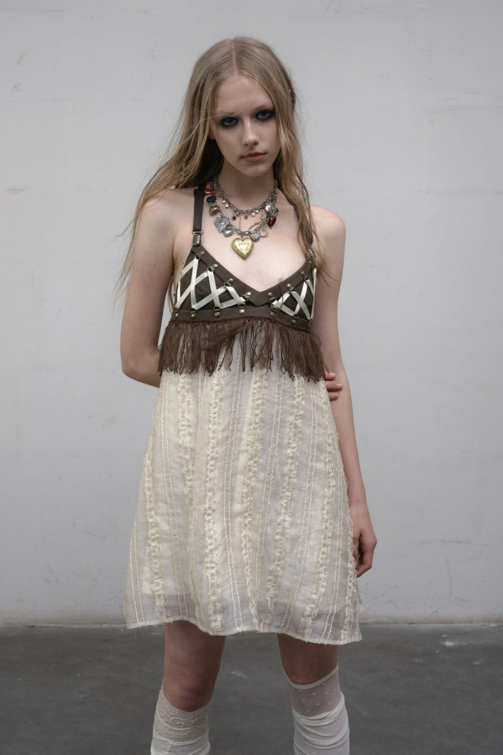 Leather Crossback Lace Dress