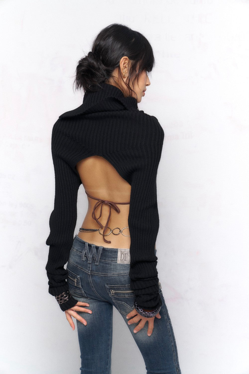 Cropped Fold Collar Sweater
