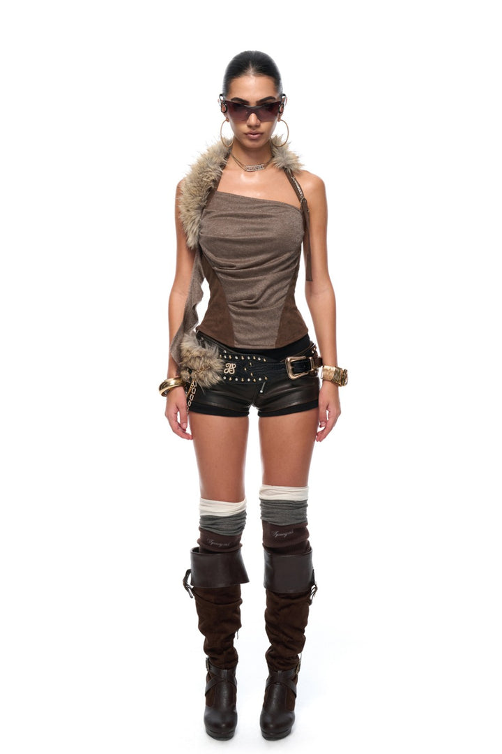 Suede Fur Halter Top