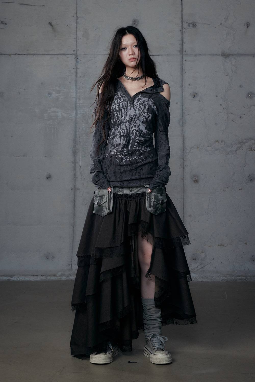 Distressed Hooded Graffiti Top