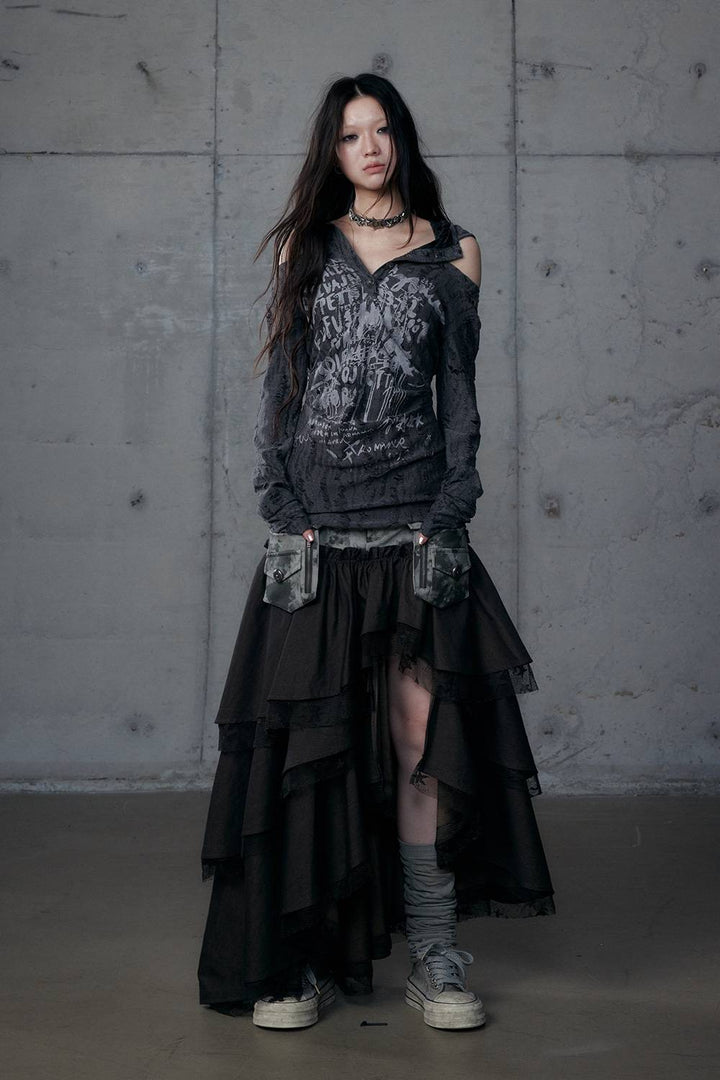 Distressed Hooded Graffiti Top