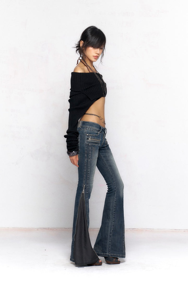 Cropped Fold Collar Sweater