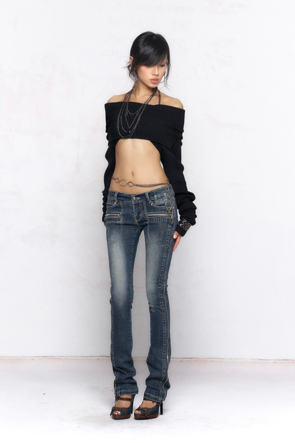 Cropped Fold Collar Sweater
