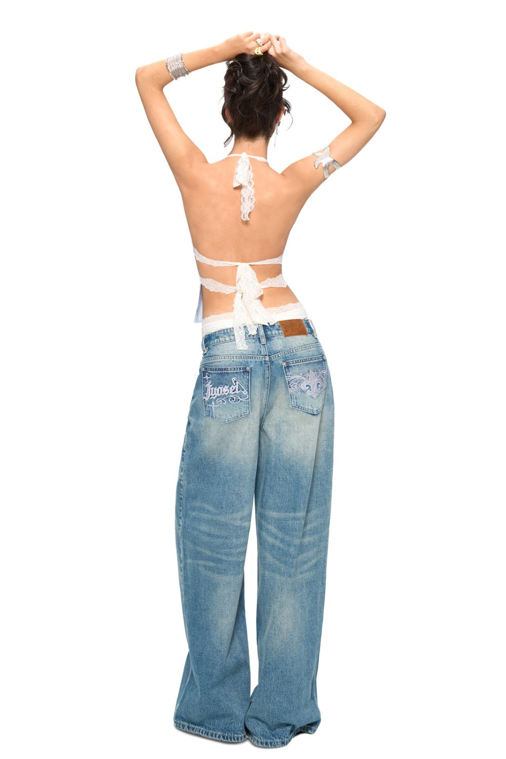Backless Pinstripe Halter Top