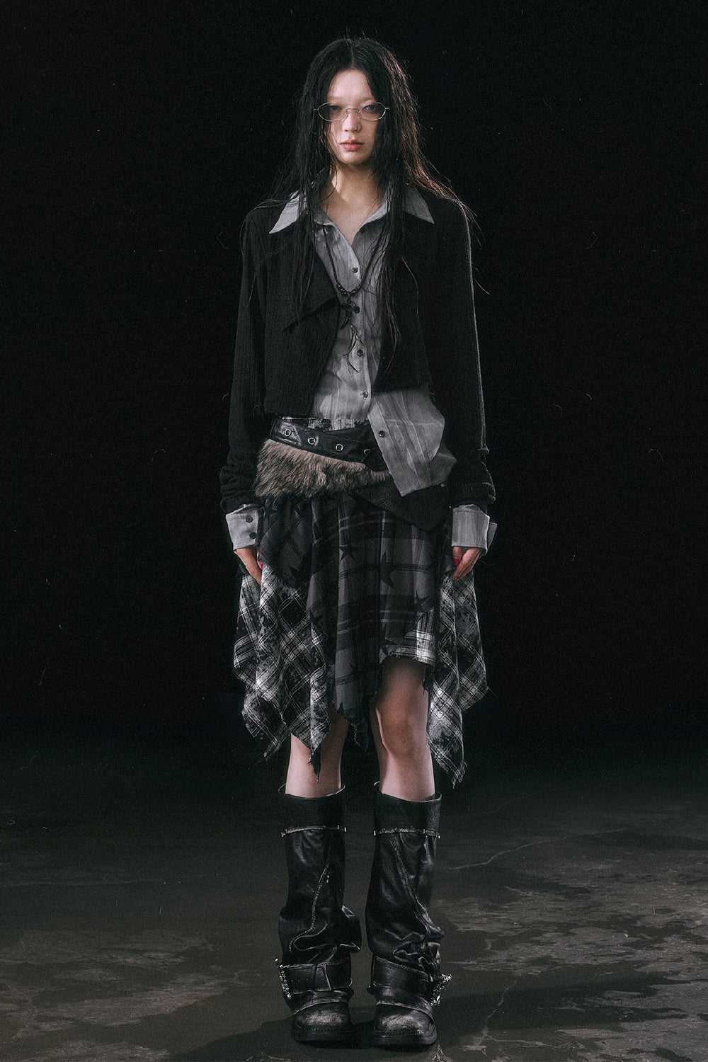 Layered Starry Plaid Skirt