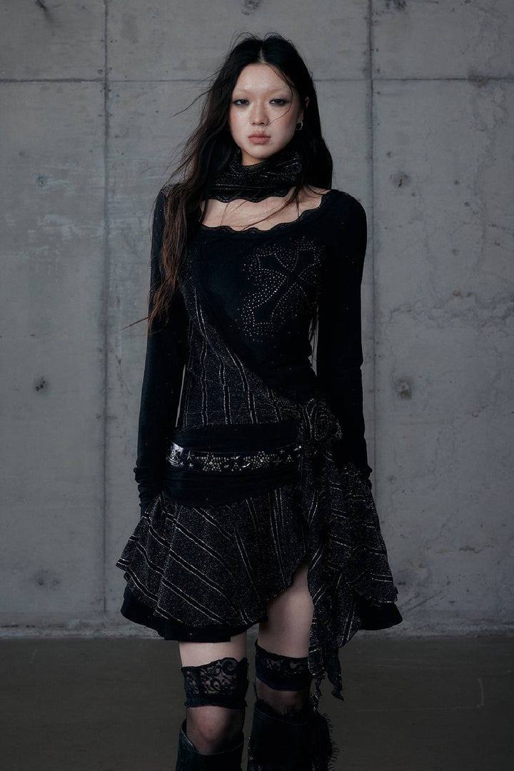 Lace Cross Draped Dress