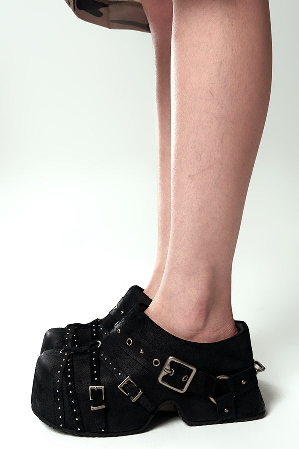 Studded Strap Platform Mules