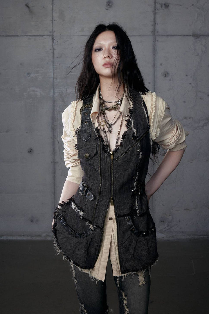 Textured Edge Cargo Vest