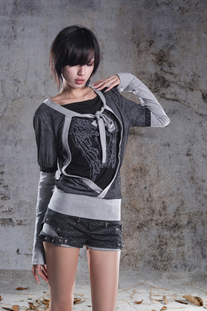 Split Ribbon V-Neck Top