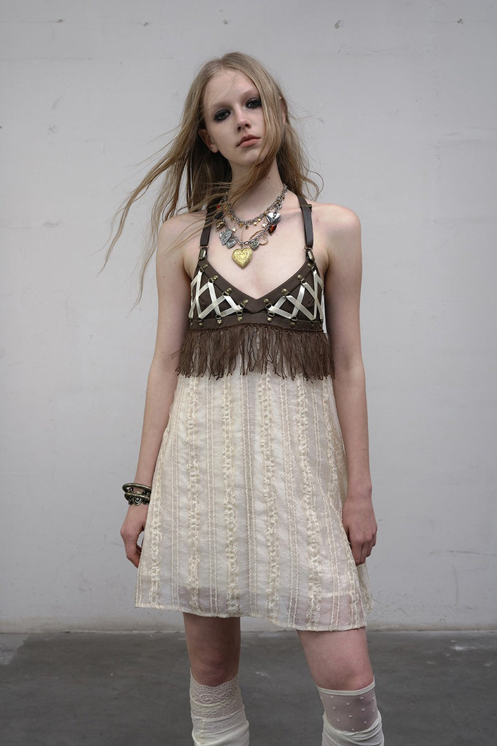 Leather Crossback Lace Dress