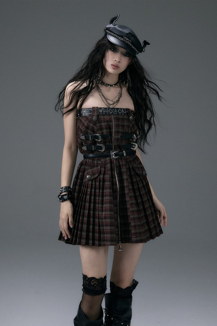 Buckled Plaid Skirt