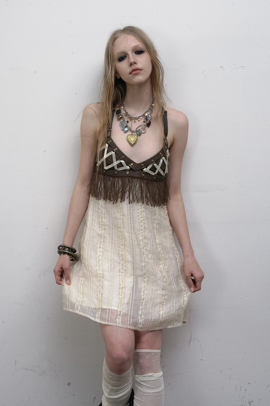 Leather Crossback Lace Dress