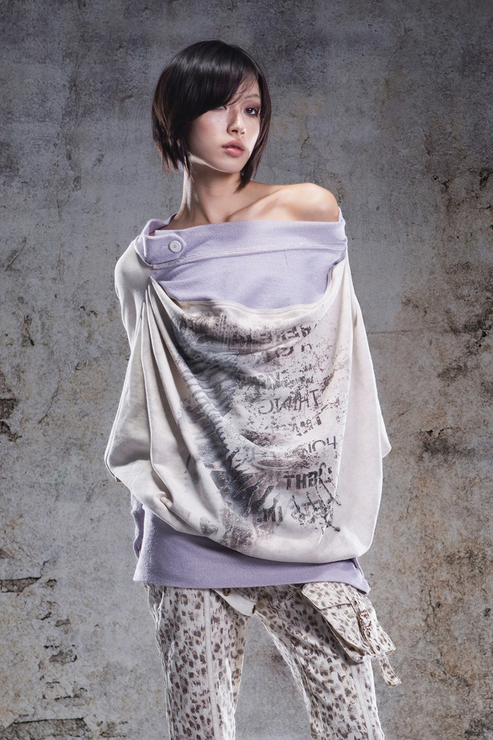 Layered Drape Batwing Shirt
