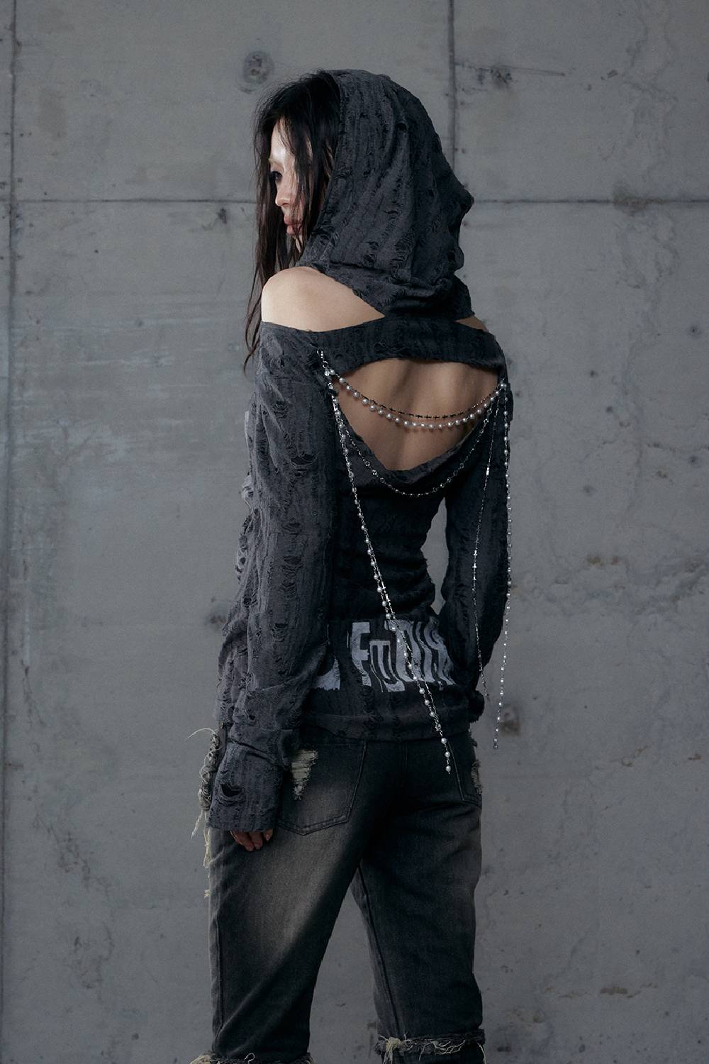 Distressed Hooded Graffiti Top