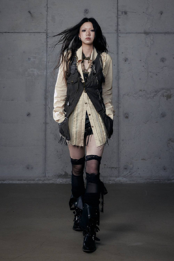 Textured Edge Cargo Vest