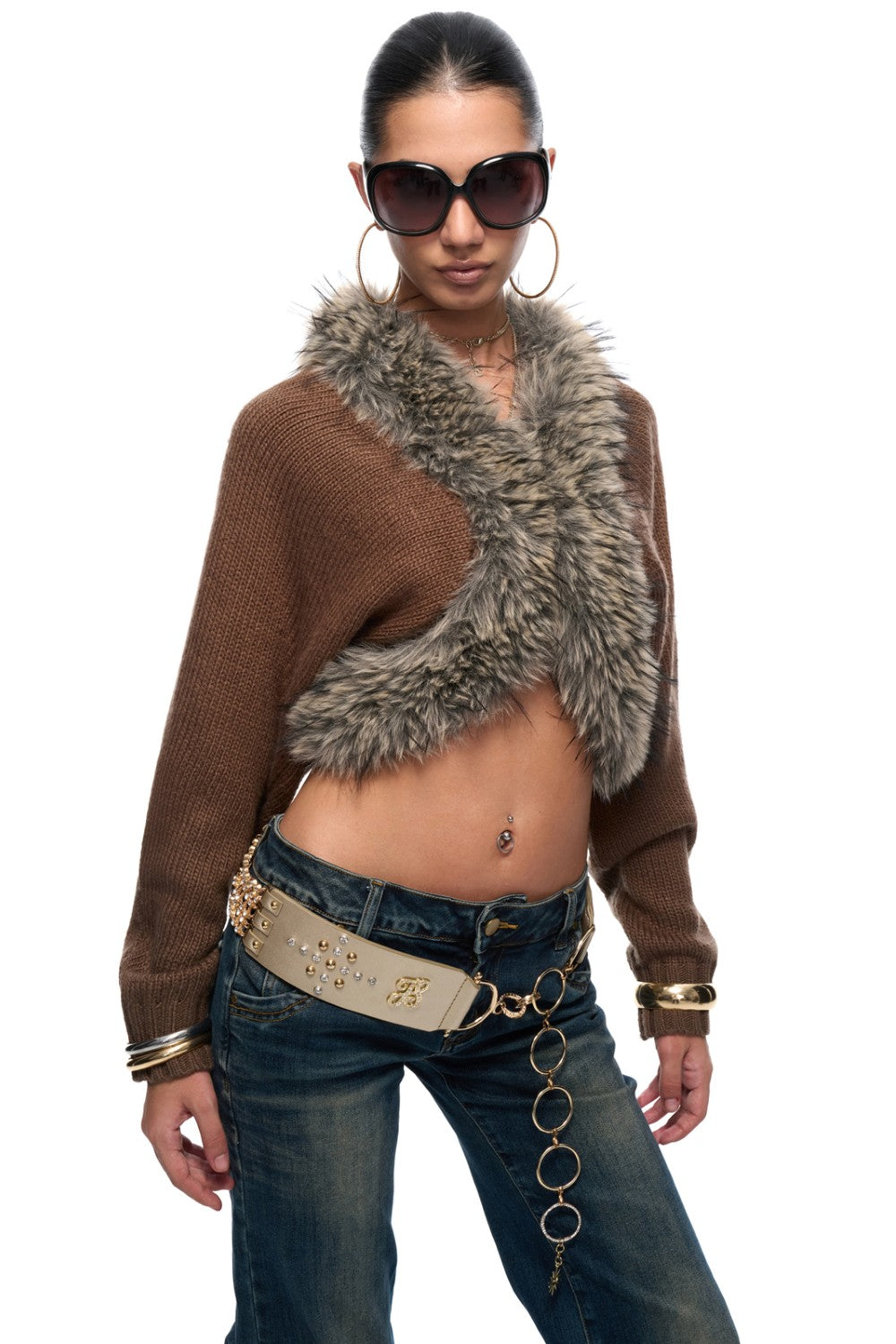 Cross Fur Trim Cardigan