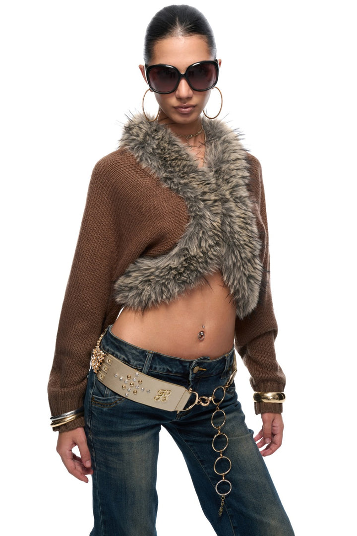 Cross Fur Trim Cardigan