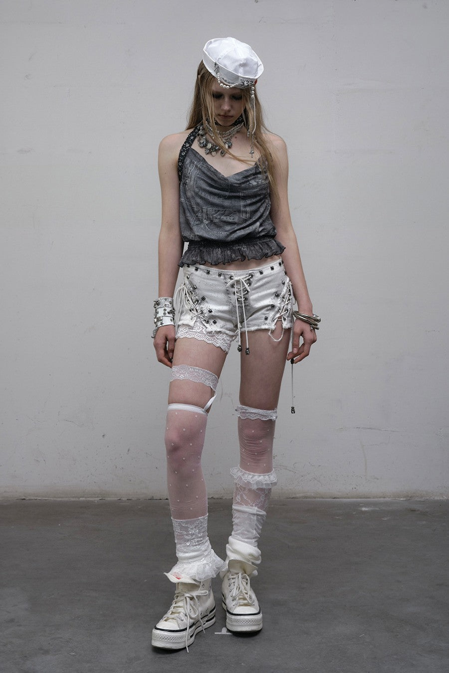 Distressed Lace-Up Shorts