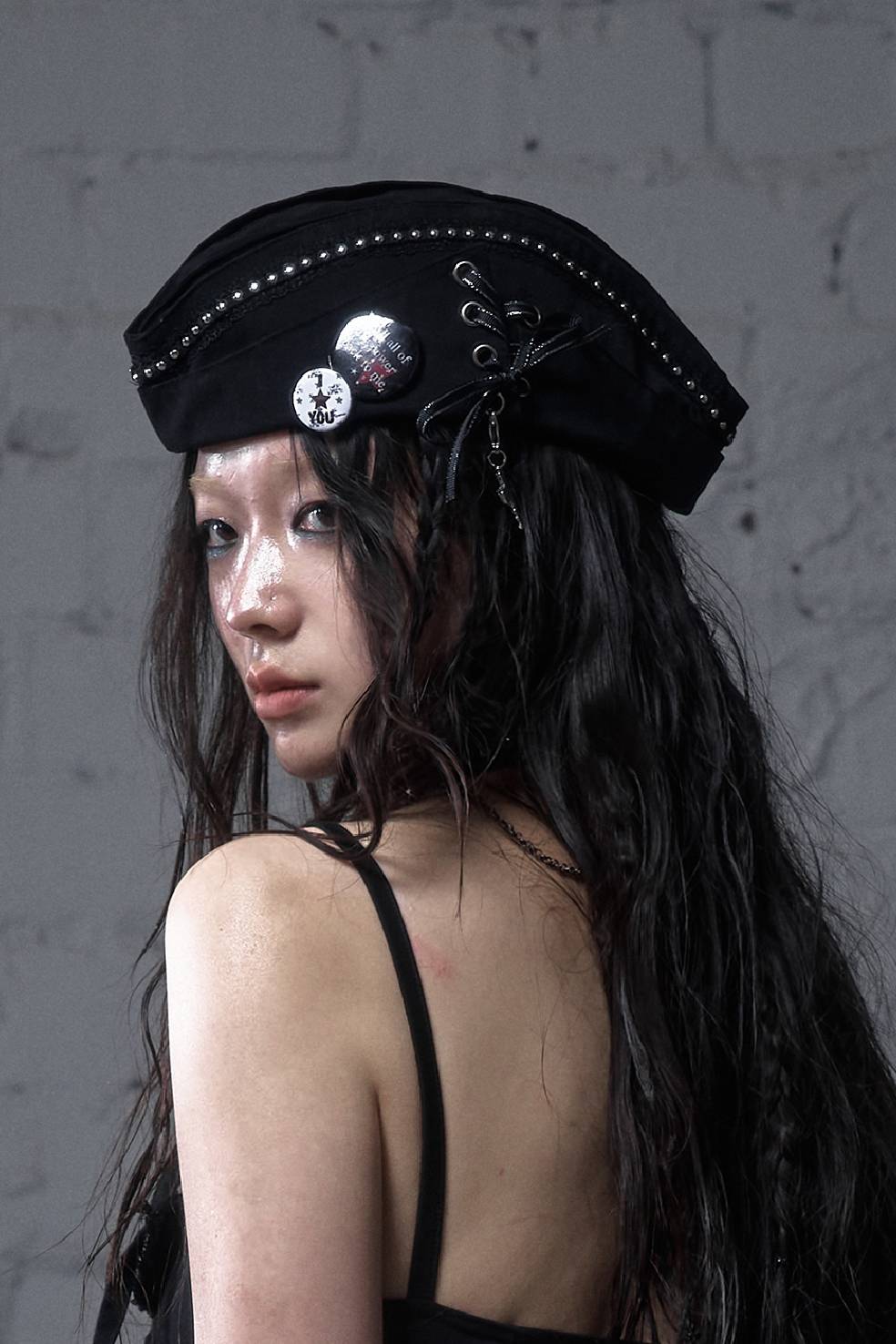 Crosslace Studded Cap