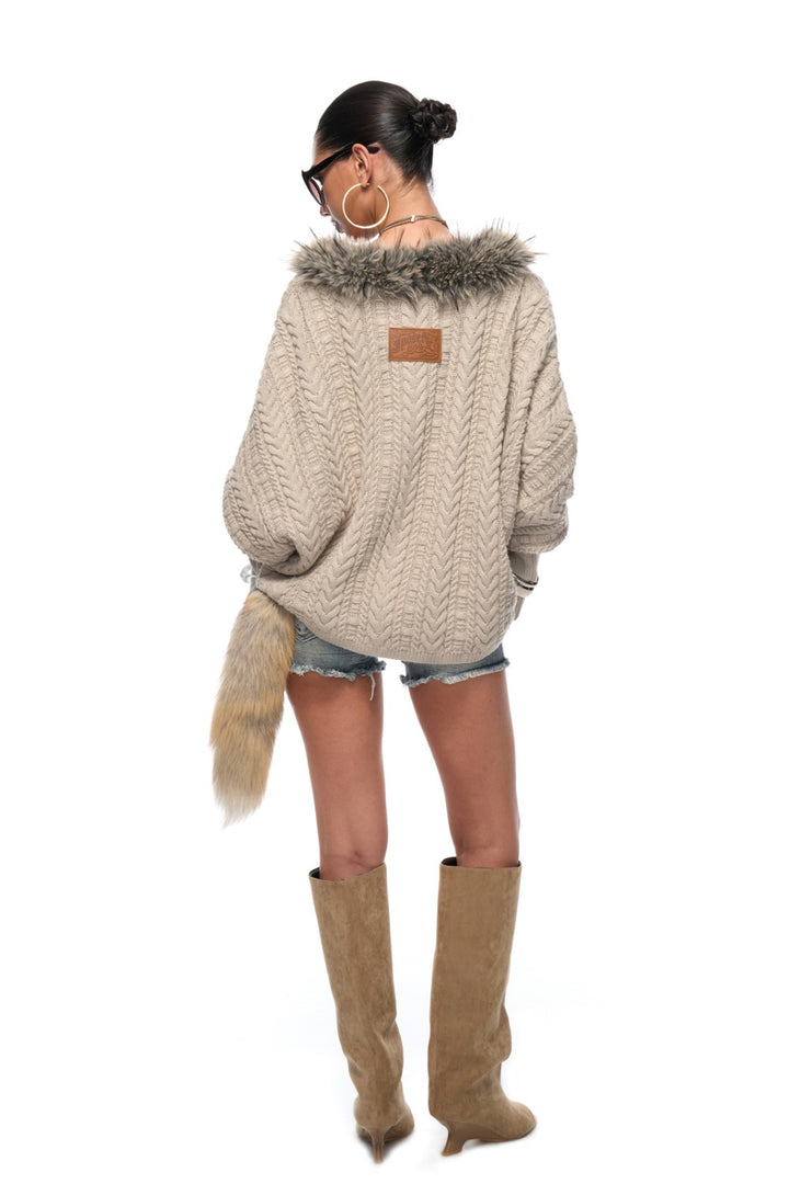 V-Neck Fur Batwing Sweater