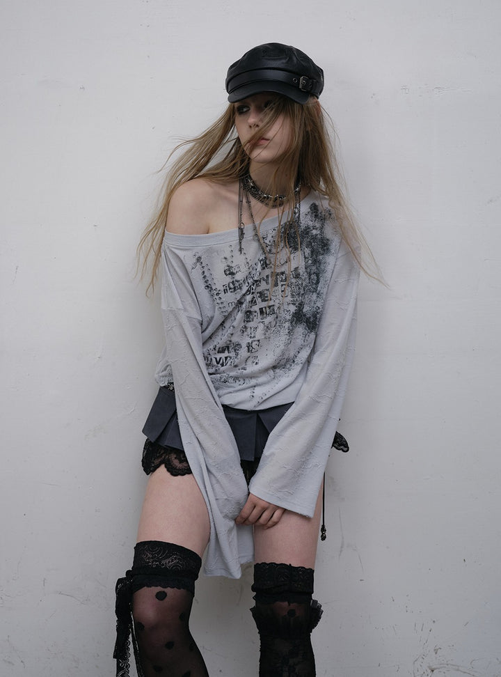 Off-Shoulder Graphic Shirt