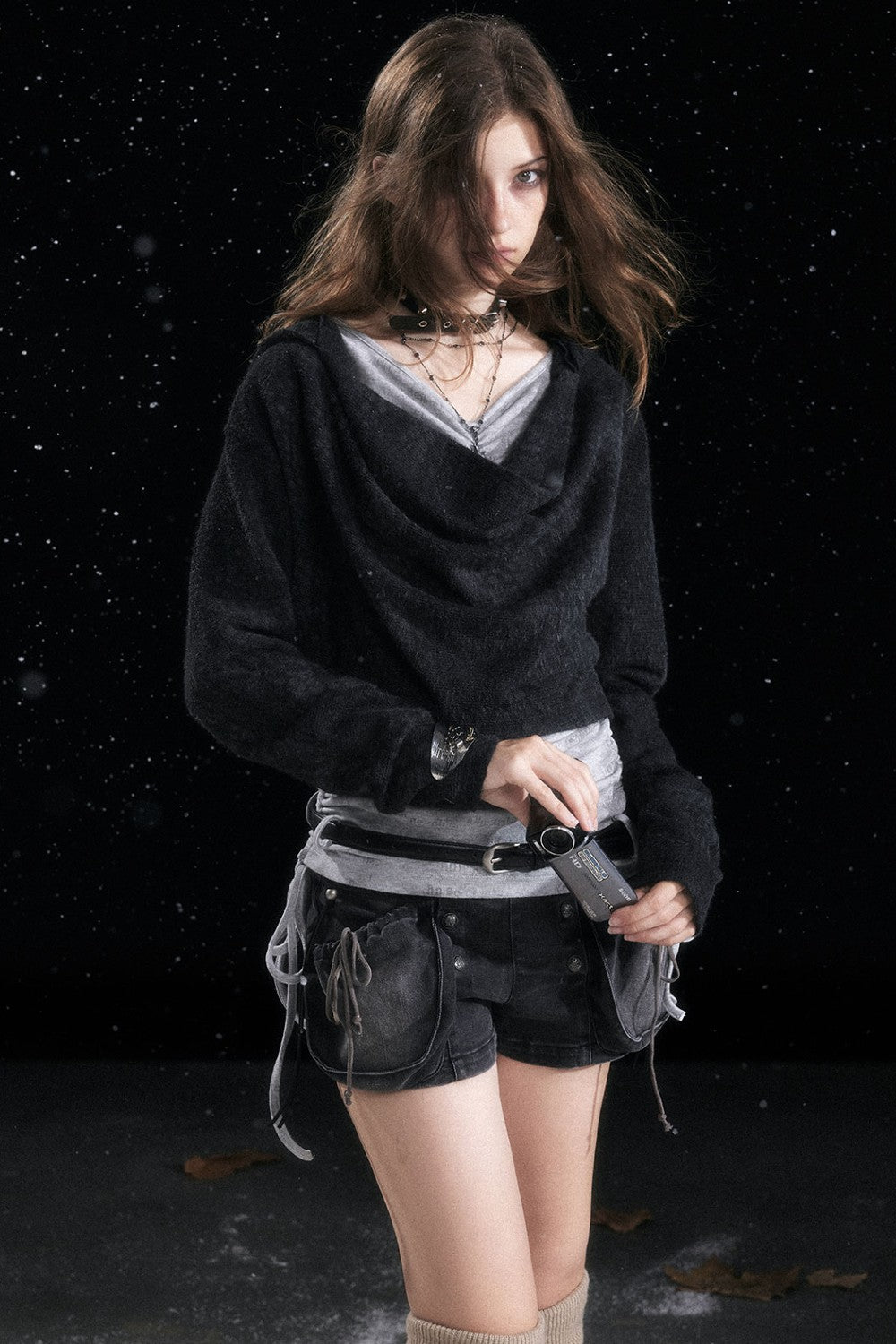 Hooded Drape Layer Shirt