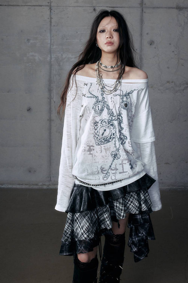 Off-Shoulder Chain Lock Shirt