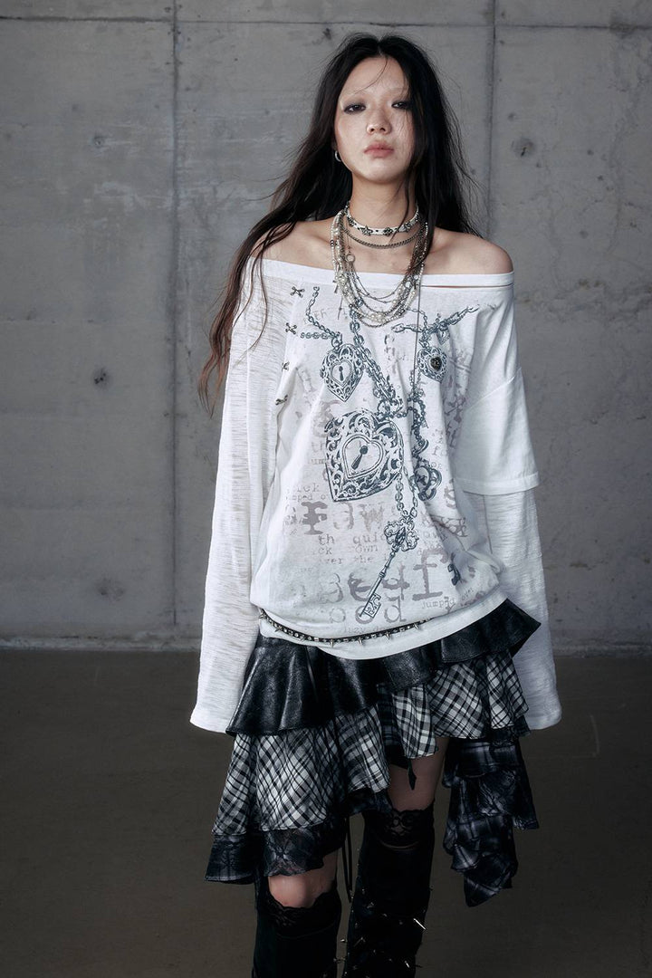 Off-Shoulder Chain Lock Shirt