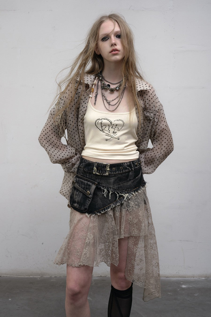 Denim Lace Panel Skirt