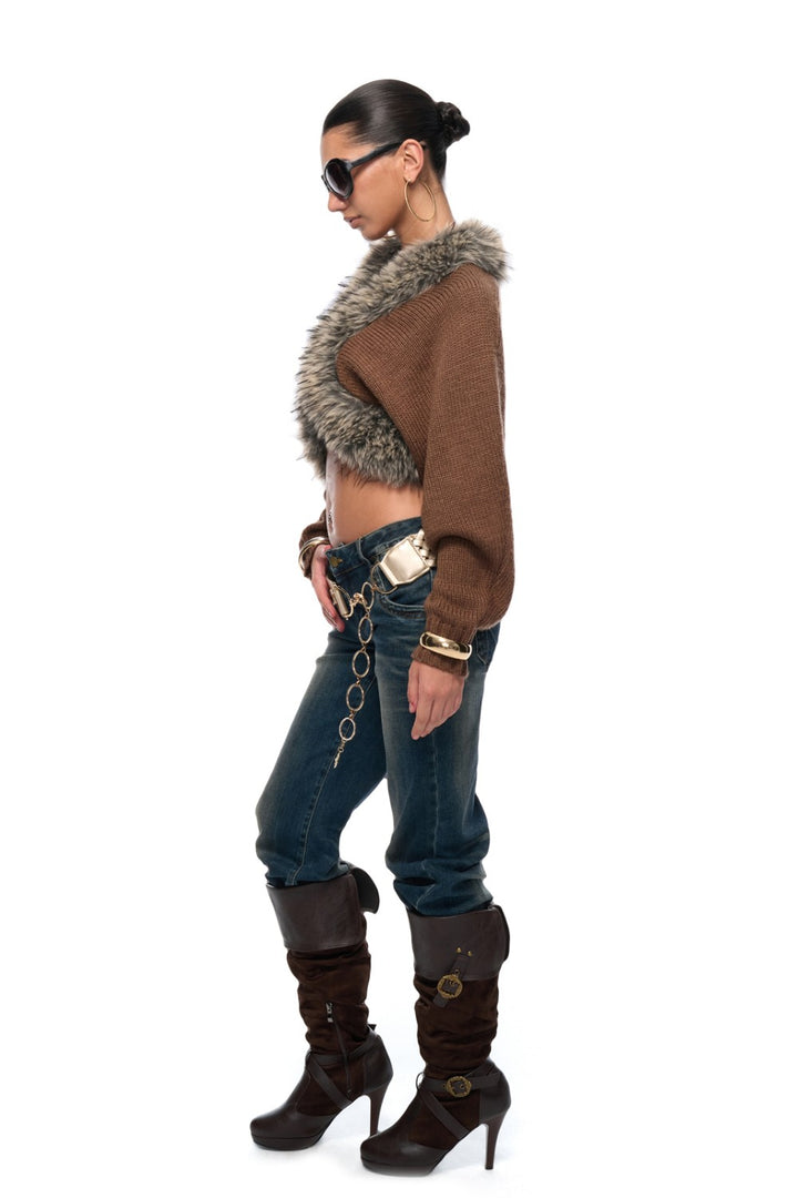 Cross Fur Trim Cardigan