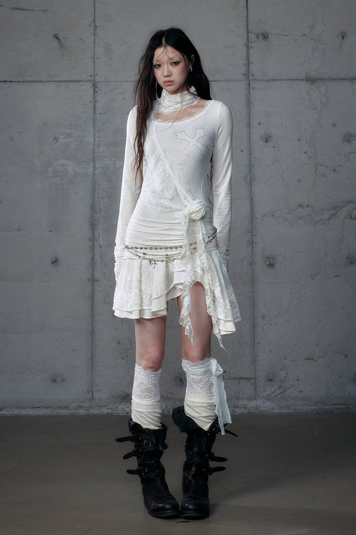 Lace Cross Draped Dress