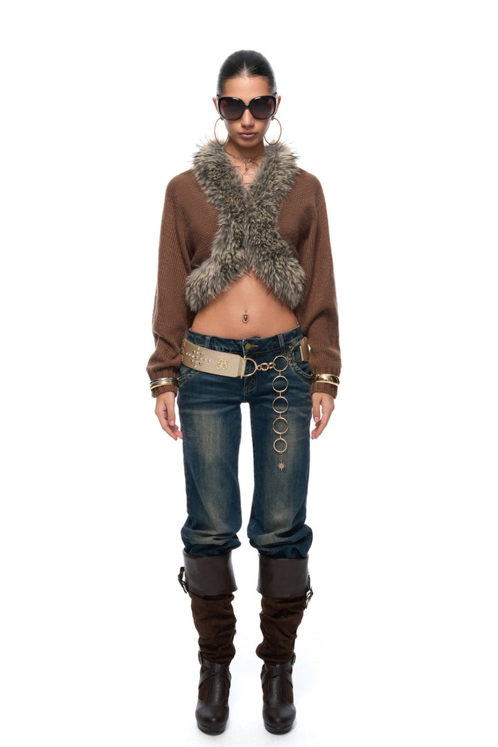 Cross Fur Trim Cardigan