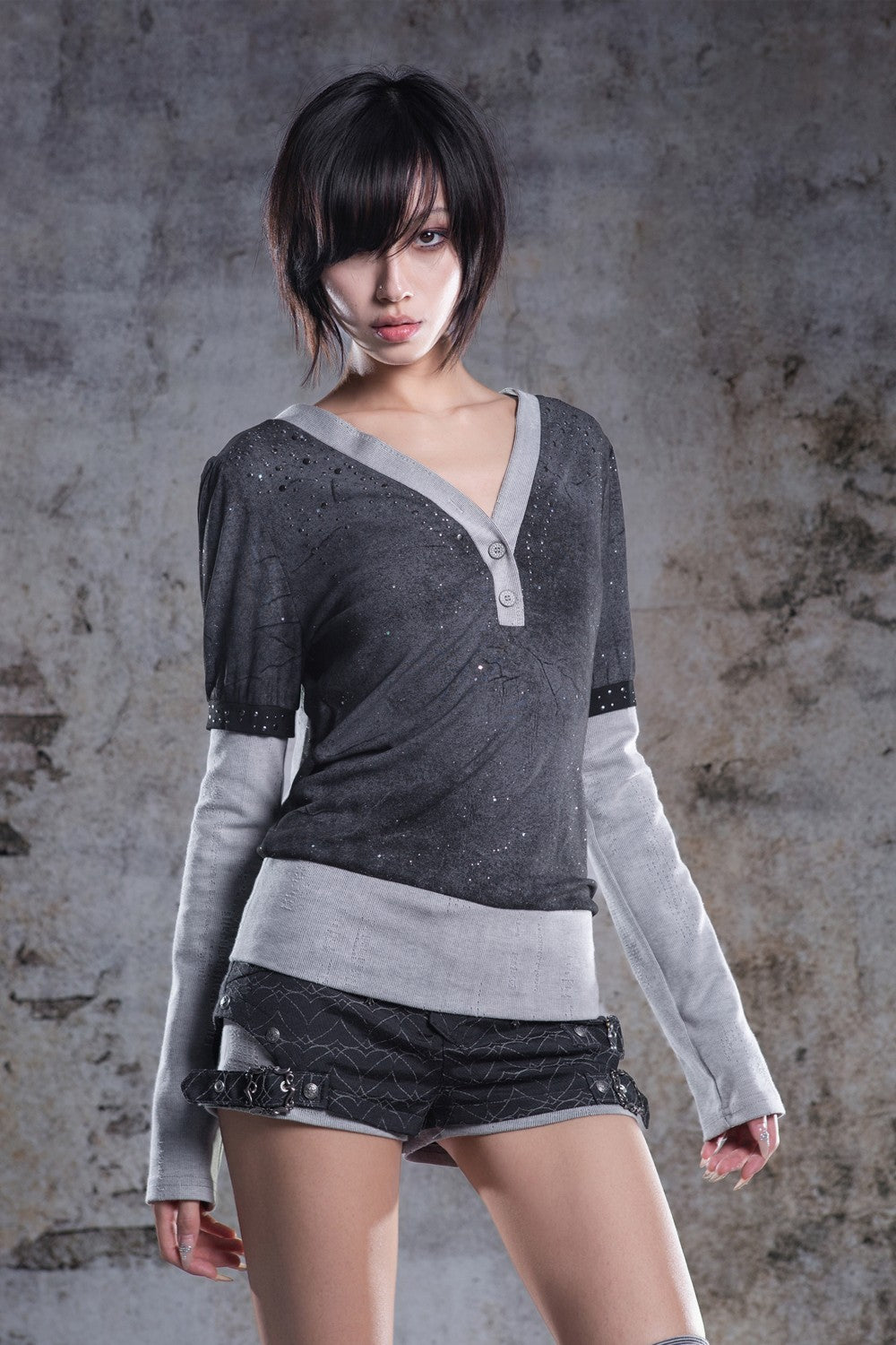 Split Ribbon V-Neck Top