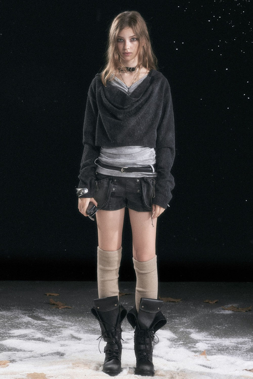 Hooded Drape Layer Shirt