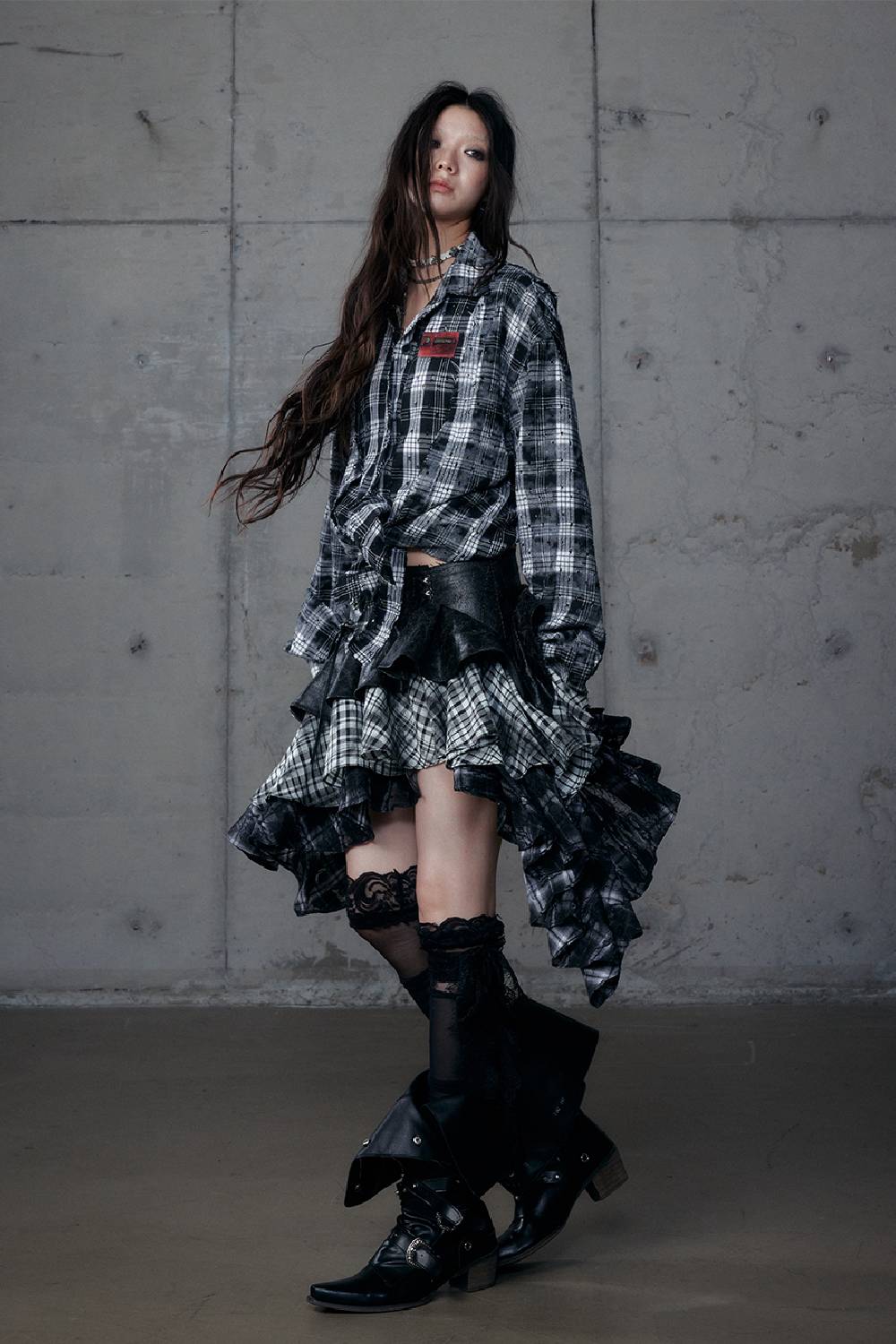 Grunge Layered Midi Skirt