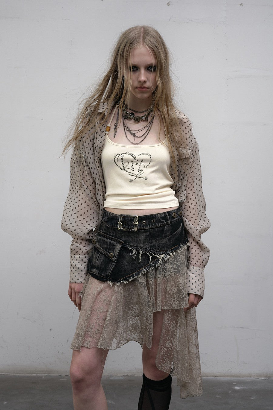 Denim Lace Panel Skirt