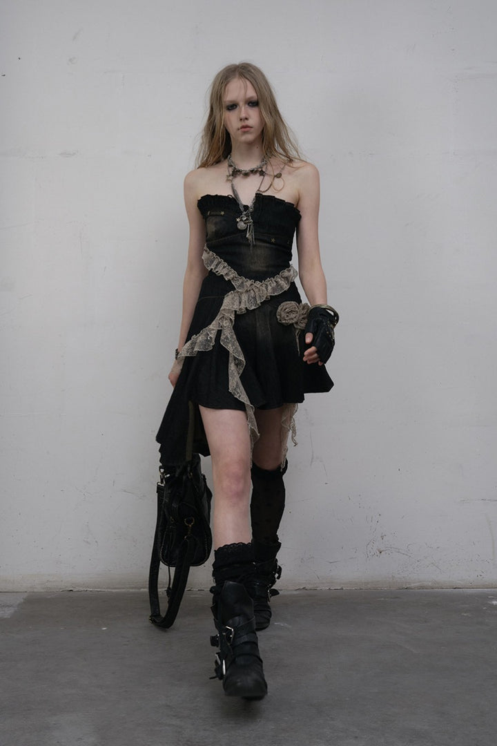 Ruffled Denim Bustier Dress