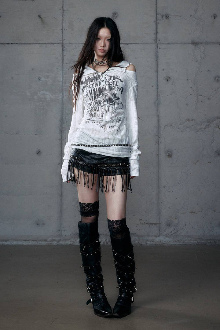 Distressed Hooded Graffiti Top