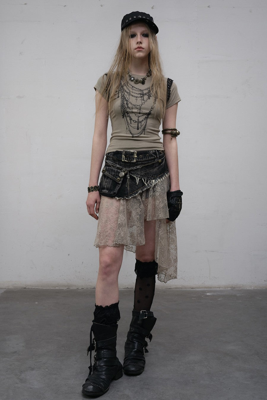 Denim Lace Panel Skirt