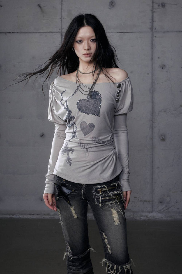 Studded Heart Long Sleeve