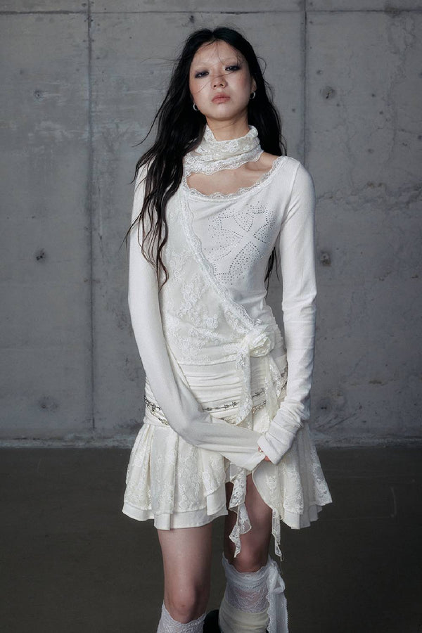 Lace Cross Draped Dress