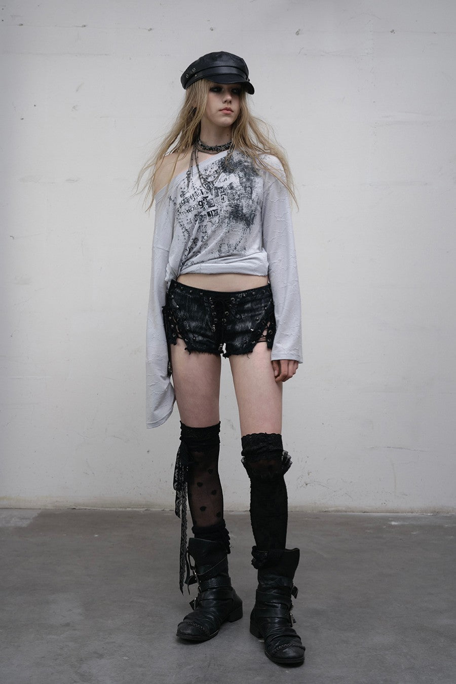Distressed Lace-Up Shorts