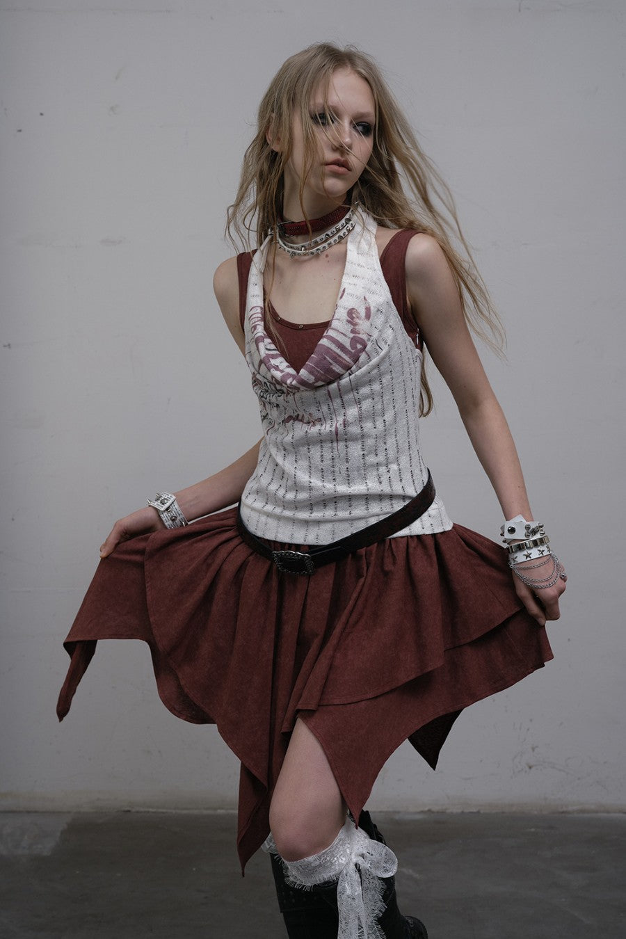 Two-Tone Draped Halter Dress