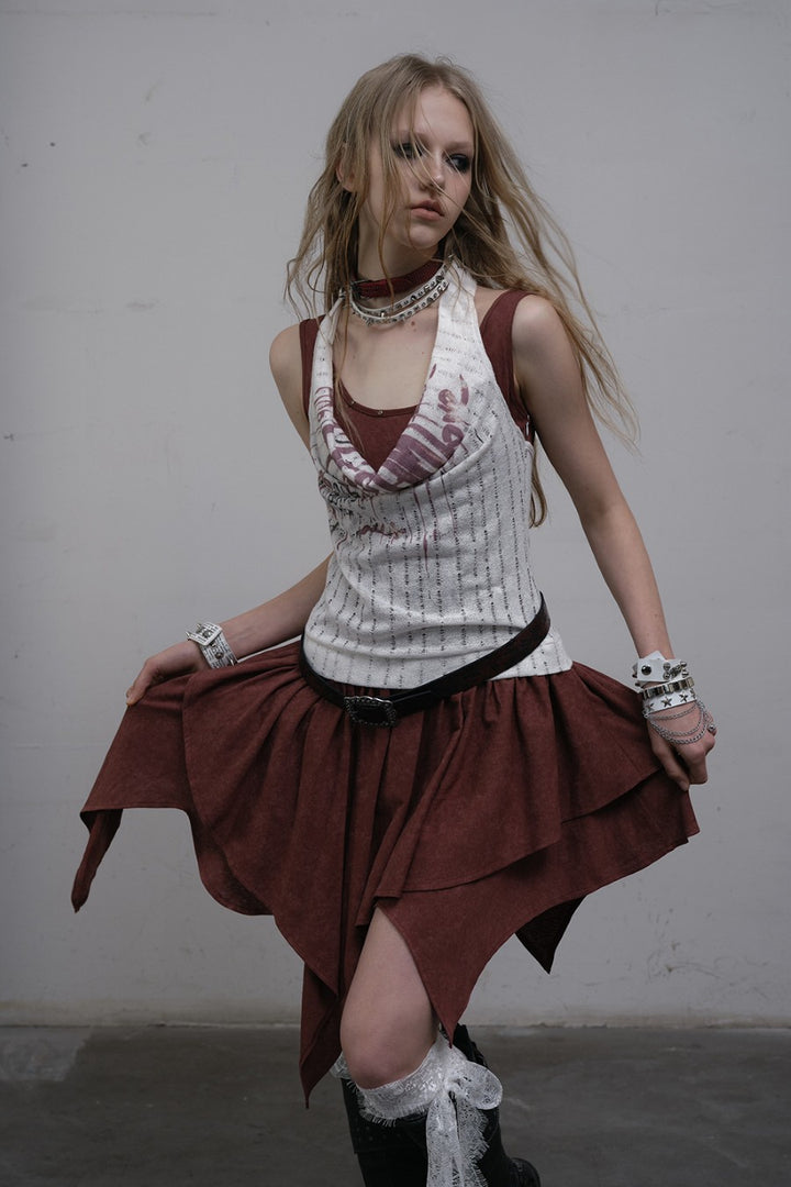 Two-Tone Draped Halter Dress