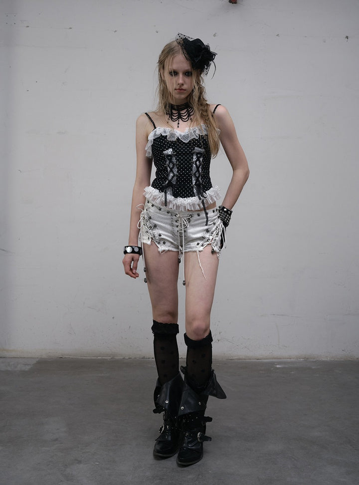 Distressed Lace-Up Shorts