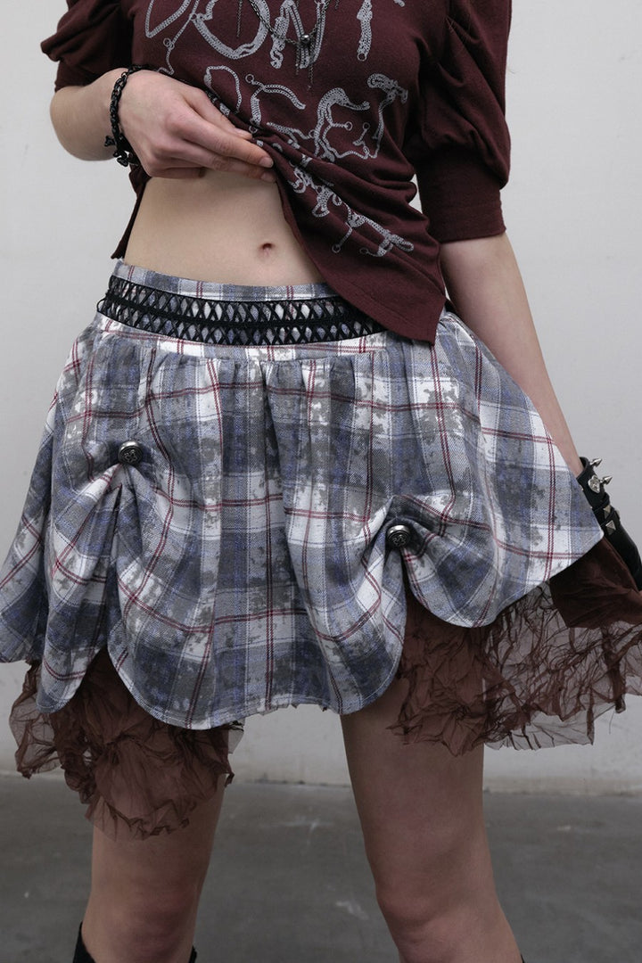 Plaid Lace Trim Skirt