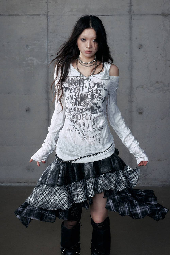 Distressed Hooded Graffiti Top